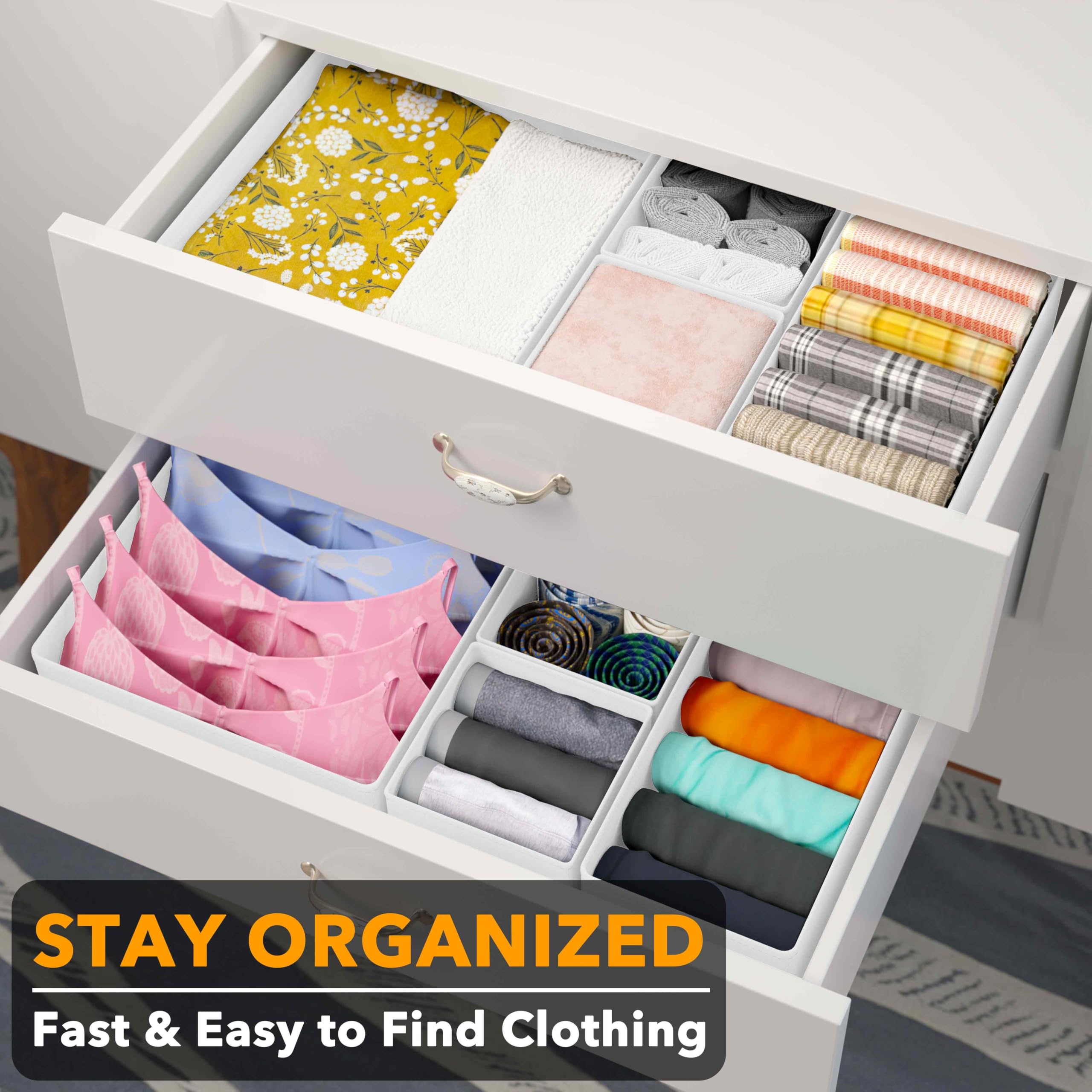 SpaceAid small square bin keeps underwear and socks neatly separated and accessible.