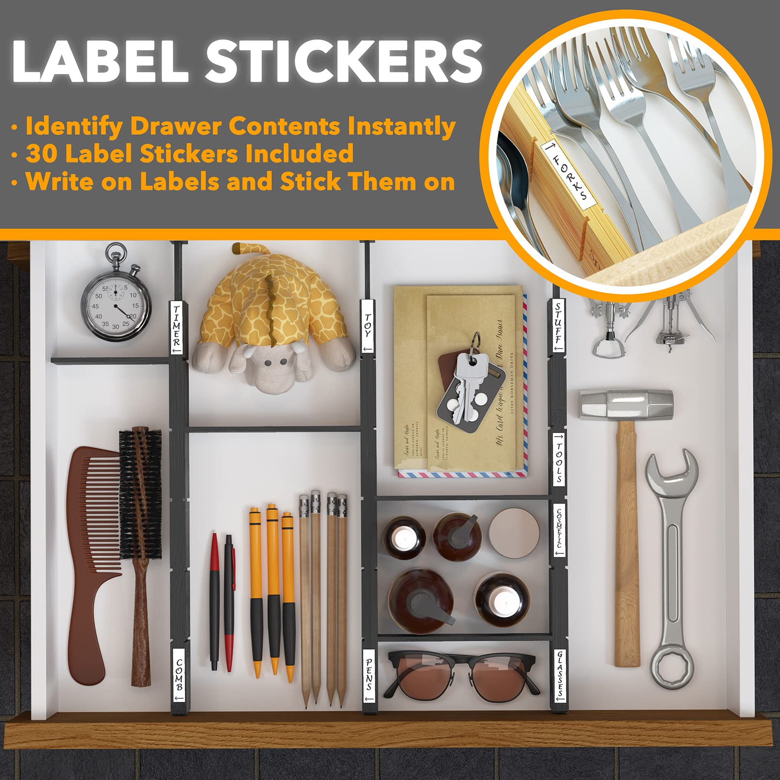 Expandable SpaceAid divider fits drawers from 17 to 22 inches