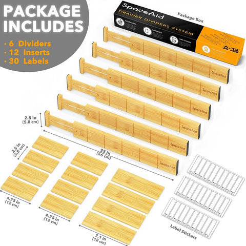 SpaceAid expandable divider length adjusts from 17 to 22 inches to fit drawers.