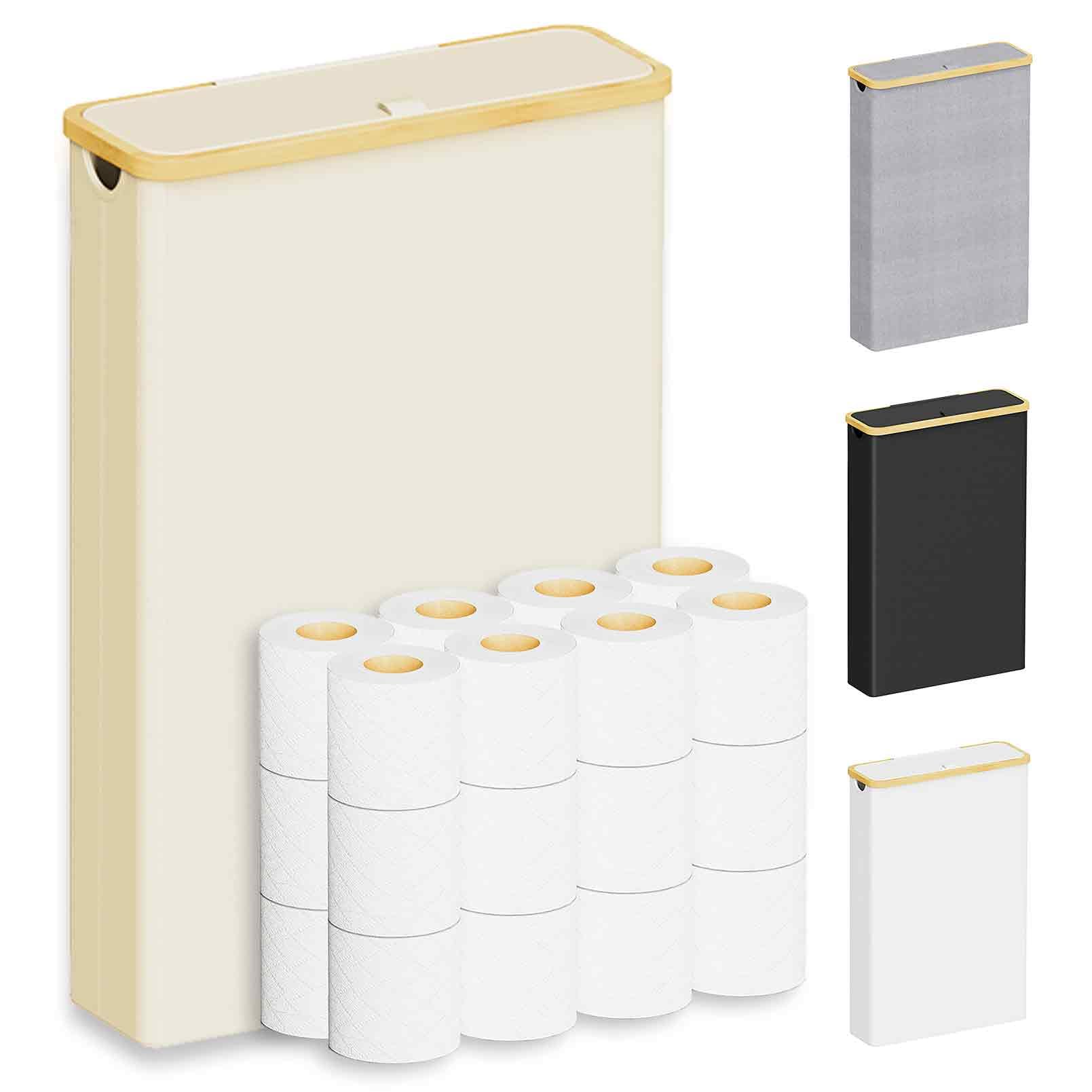 SpaceAid extra-large toilet paper storage with lid holds up to 24 regular rolls.