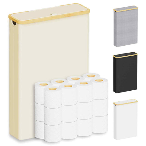 SpaceAid extra-large toilet paper storage with lid holds up to 24 regular rolls.