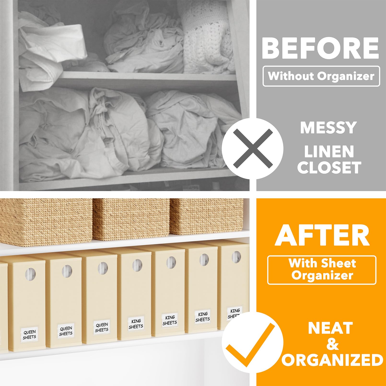 SpaceAid foldable sheet organizer with compact design for space-saving storage.