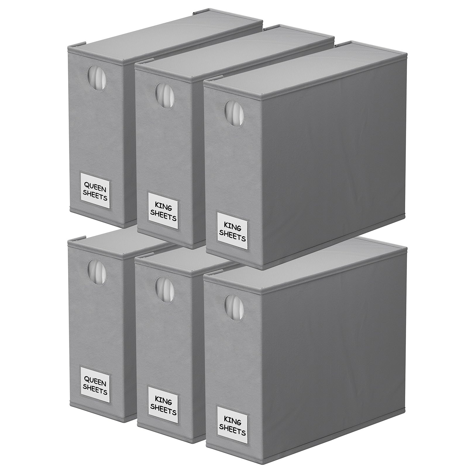 SpaceAid gray six-pack sheet organizers shown from the front for a tidy linen closet