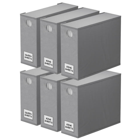 SpaceAid gray six-pack sheet organizers shown from the front for a tidy linen closet