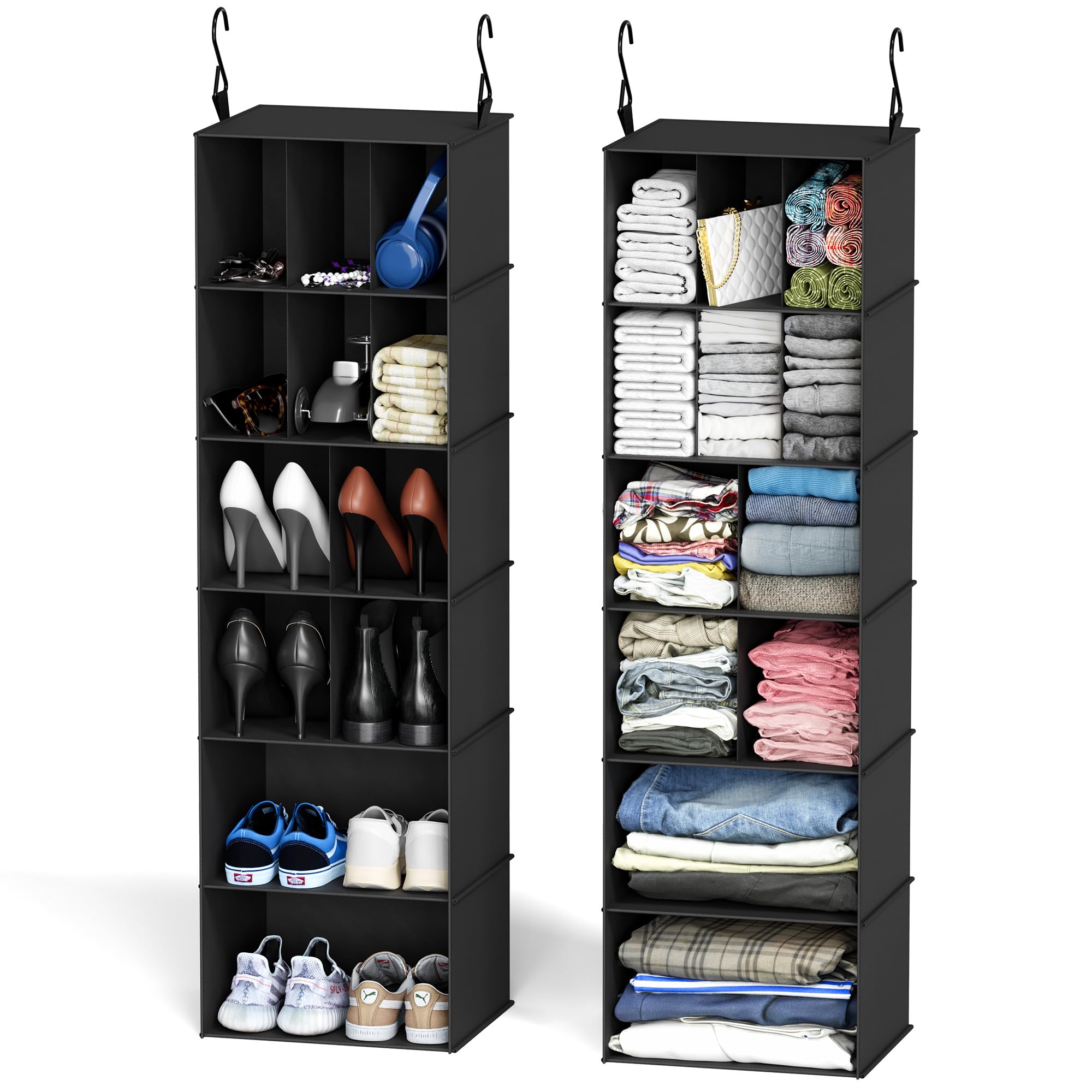 SpaceAid hanging closet organizer with 24-compartment layout for shoes and clothing