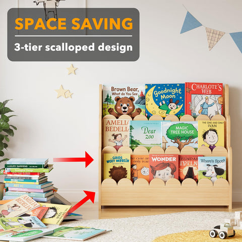 SpaceAid kids room book shelf display offers quick access to favorite titles.