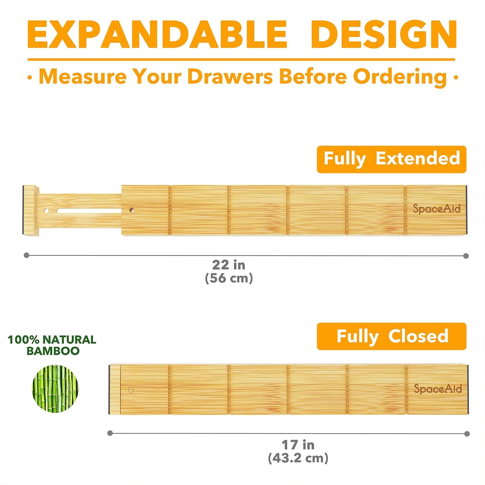 SpaceAid drawer system fits kitchen, office, bathroom, and dresser drawers.