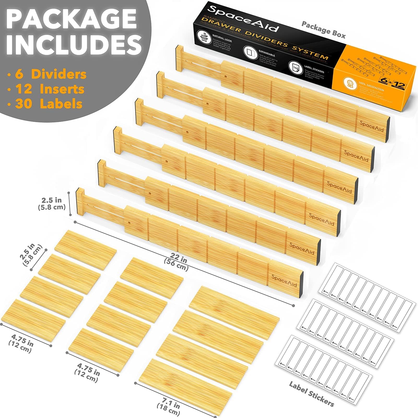 SpaceAid label stickers for drawers enable quick content identification.
