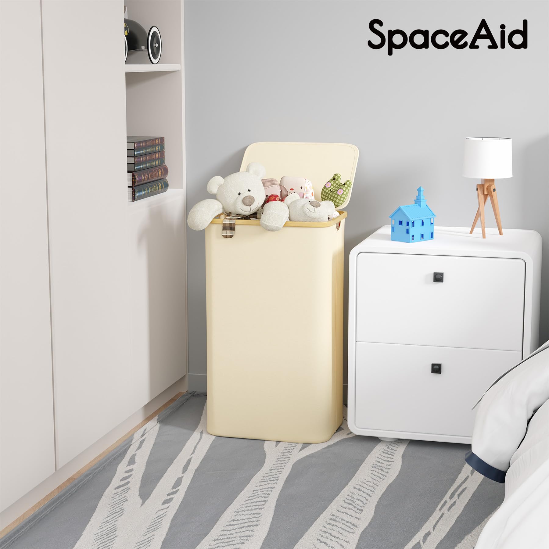 SpaceAid beige laundry hamper suits bedrooms and dorms for tidy rooms.