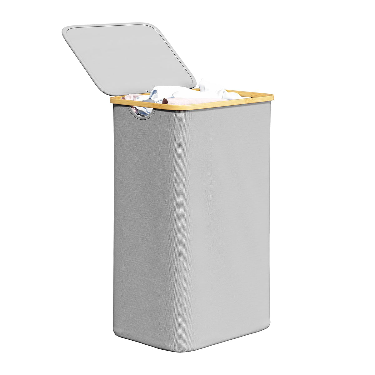 SpaceAid laundry hamper with lid and bamboo handles for tidy bedrooms and odor control.