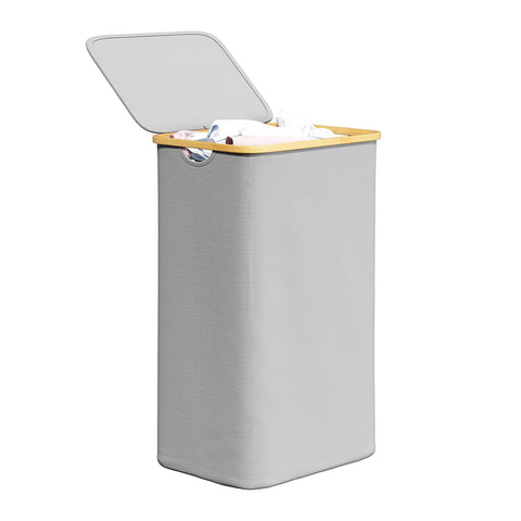 SpaceAid laundry hamper with lid and bamboo handles for tidy bedrooms and odor control.