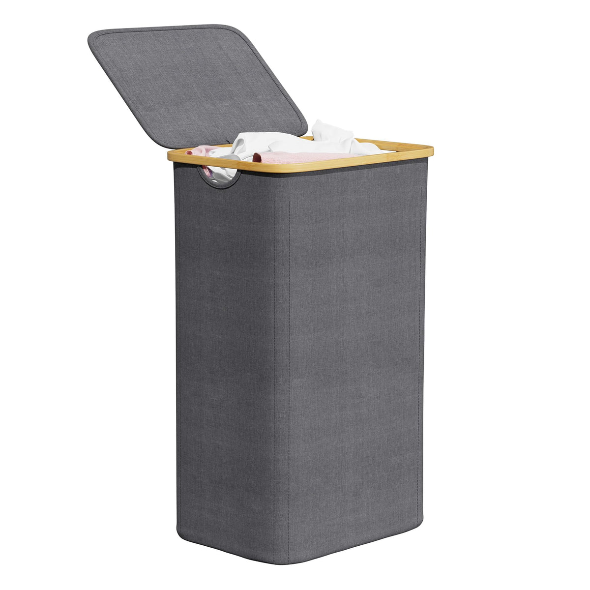 SpaceAid laundry hamper with lid showing 110L capacity for organized laundry.