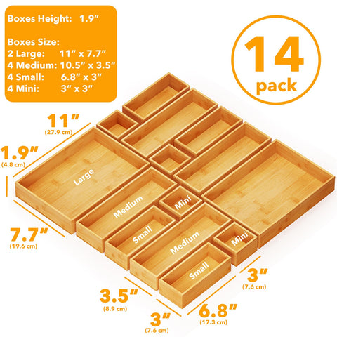 SpaceAid medium bamboo drawer organizer holds tools or notebooks for easy reach.