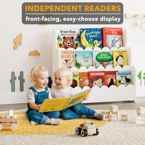 SpaceAid Montessori display highlighting front-facing book access for kids.
