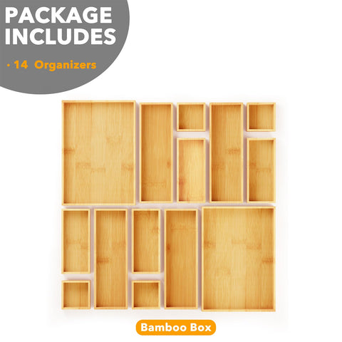 SpaceAid multi-use storage bin set declutters drawers across kitchen, bathroom, and desk.