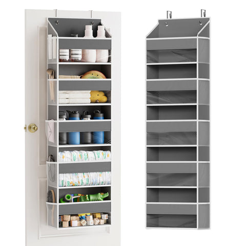 SpaceAid over-the-door organizer front view with clear pockets for quick access.