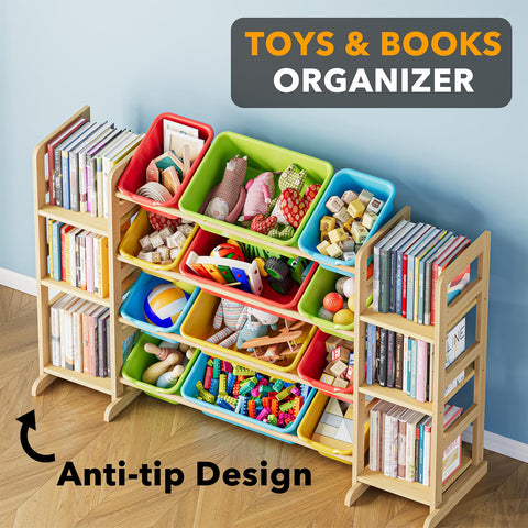 SpaceAid kids bookshelf and bin shelf offers easy access to favorites.