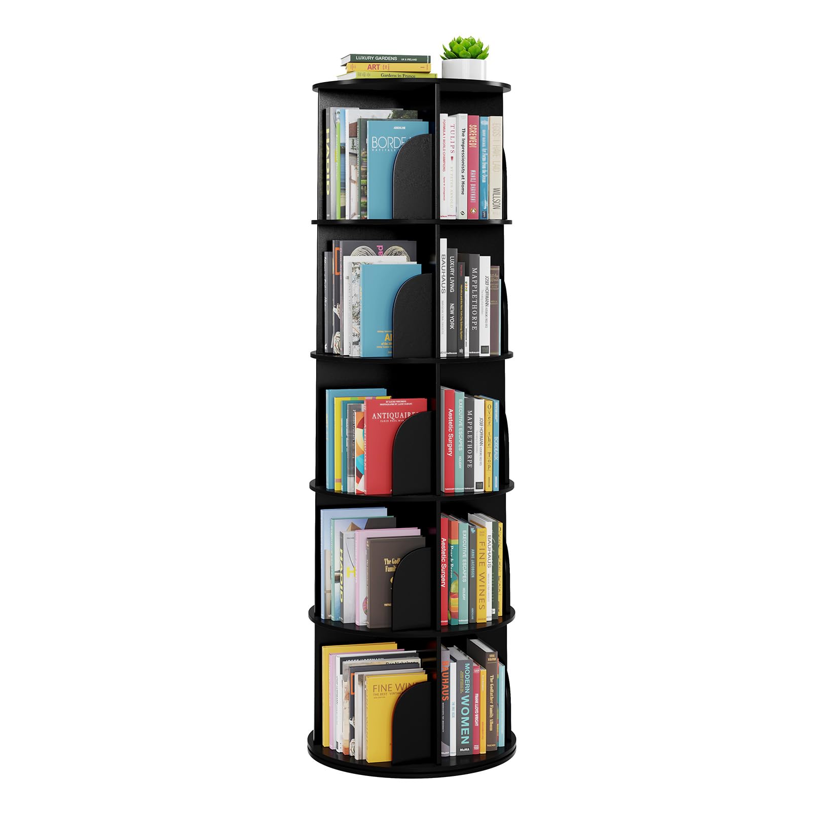 SpaceAid rotating bookshelf tower during assembly demonstrates quick setup and sturdy design.