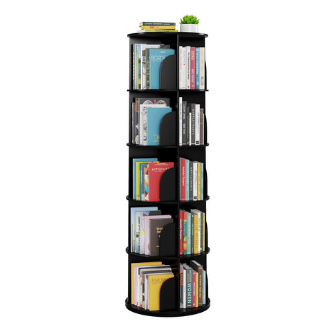 SpaceAid rotating bookshelf tower during assembly demonstrates quick setup and sturdy design.