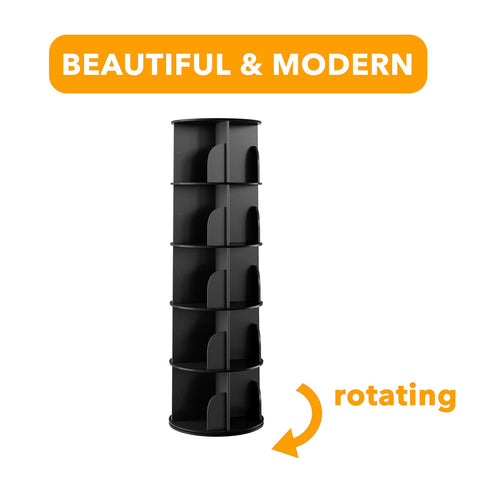 SpaceAid rotating bookshelf tower sturdy construction supports many books and simple organization.