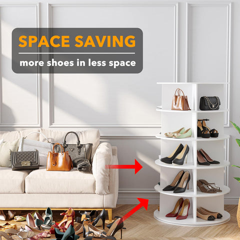 SpaceAid rotating shoe rack tower assembly view demonstrates easy setup and sturdy build.