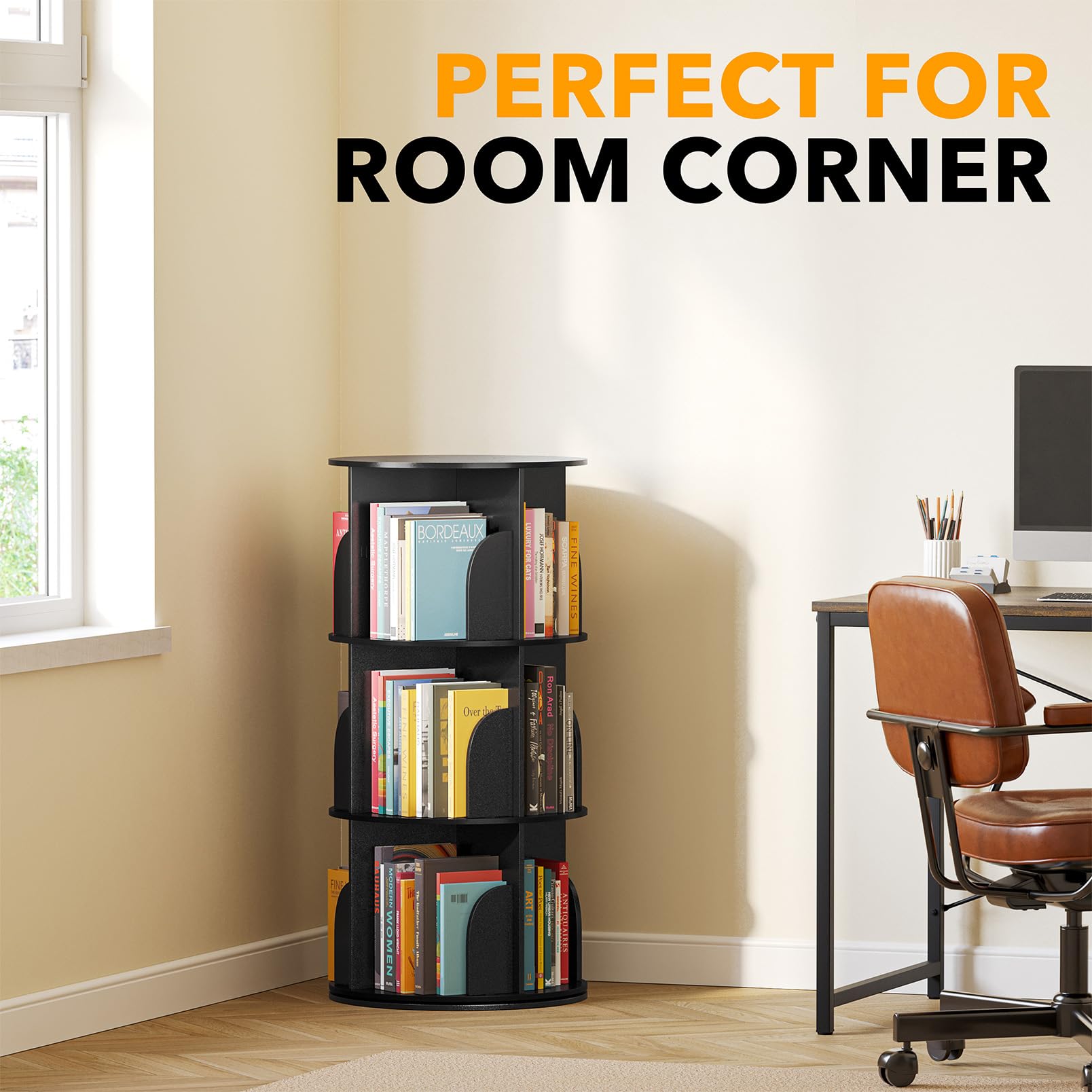SpaceAid round carousel storage maximizes corner space with style.