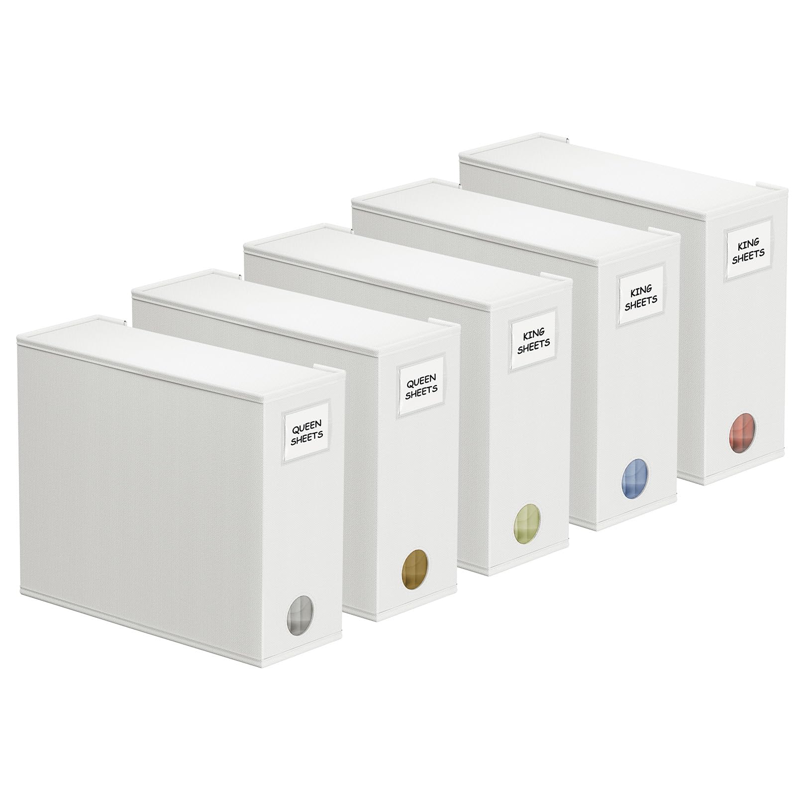 SpaceAid sheet organizer with window front helps identify color at a glance for quick closet edits.