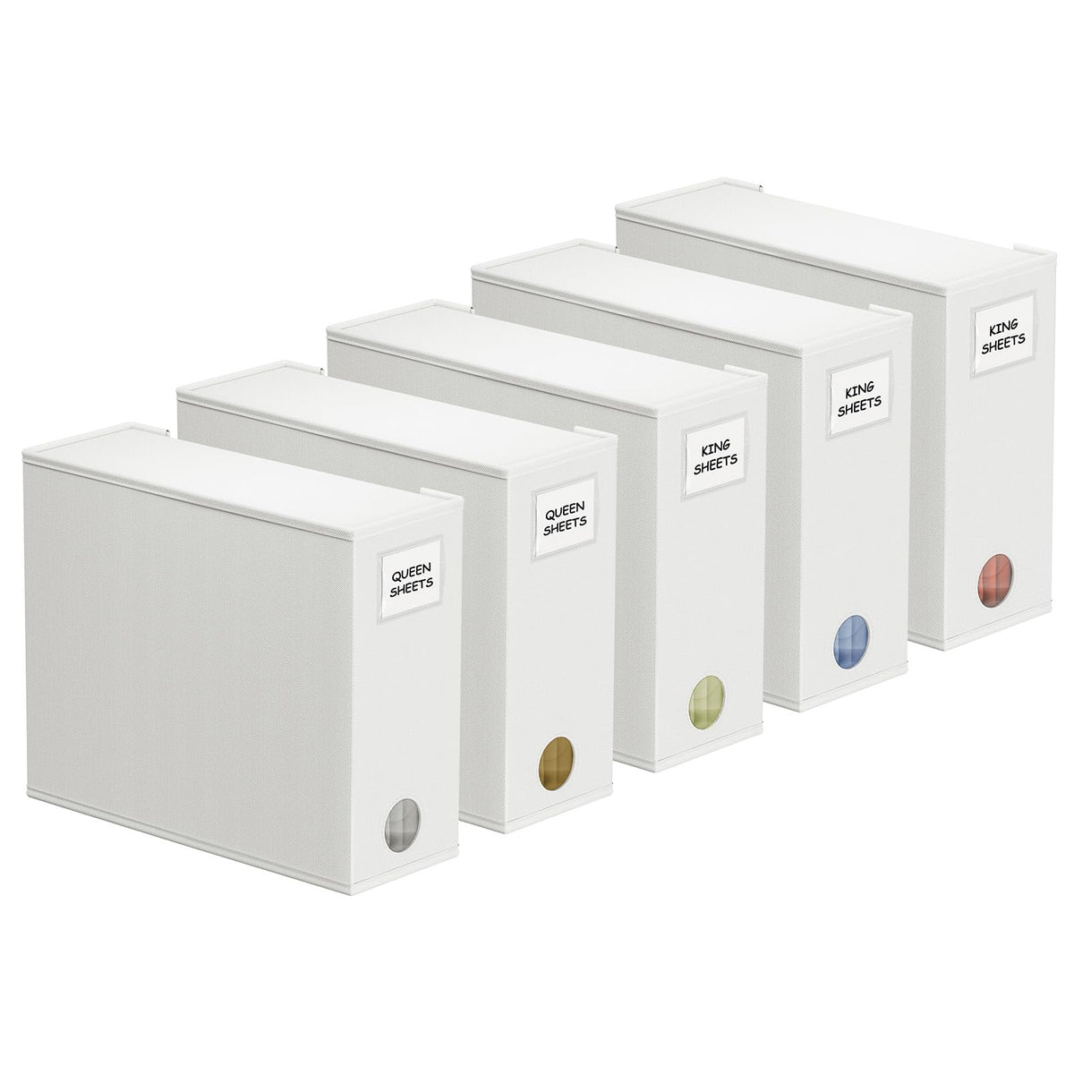 SpaceAid sheet organizer with window front helps identify color at a glance for quick closet edits.
