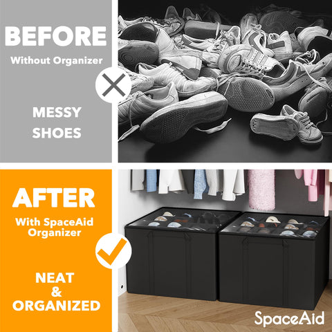 SpaceAid shoe organizer featuring adjustable dividers for customized compartments.