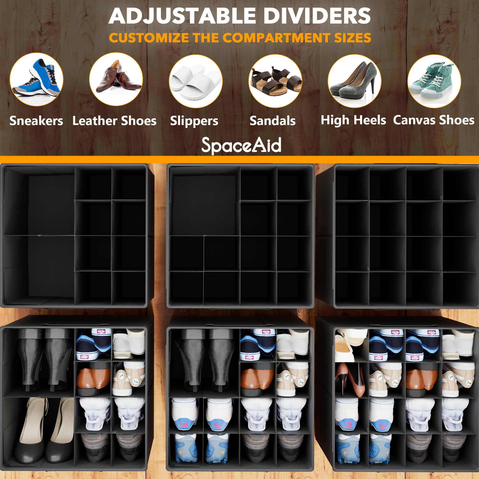 SpaceAid bin with clear top allows quick viewing of contents.