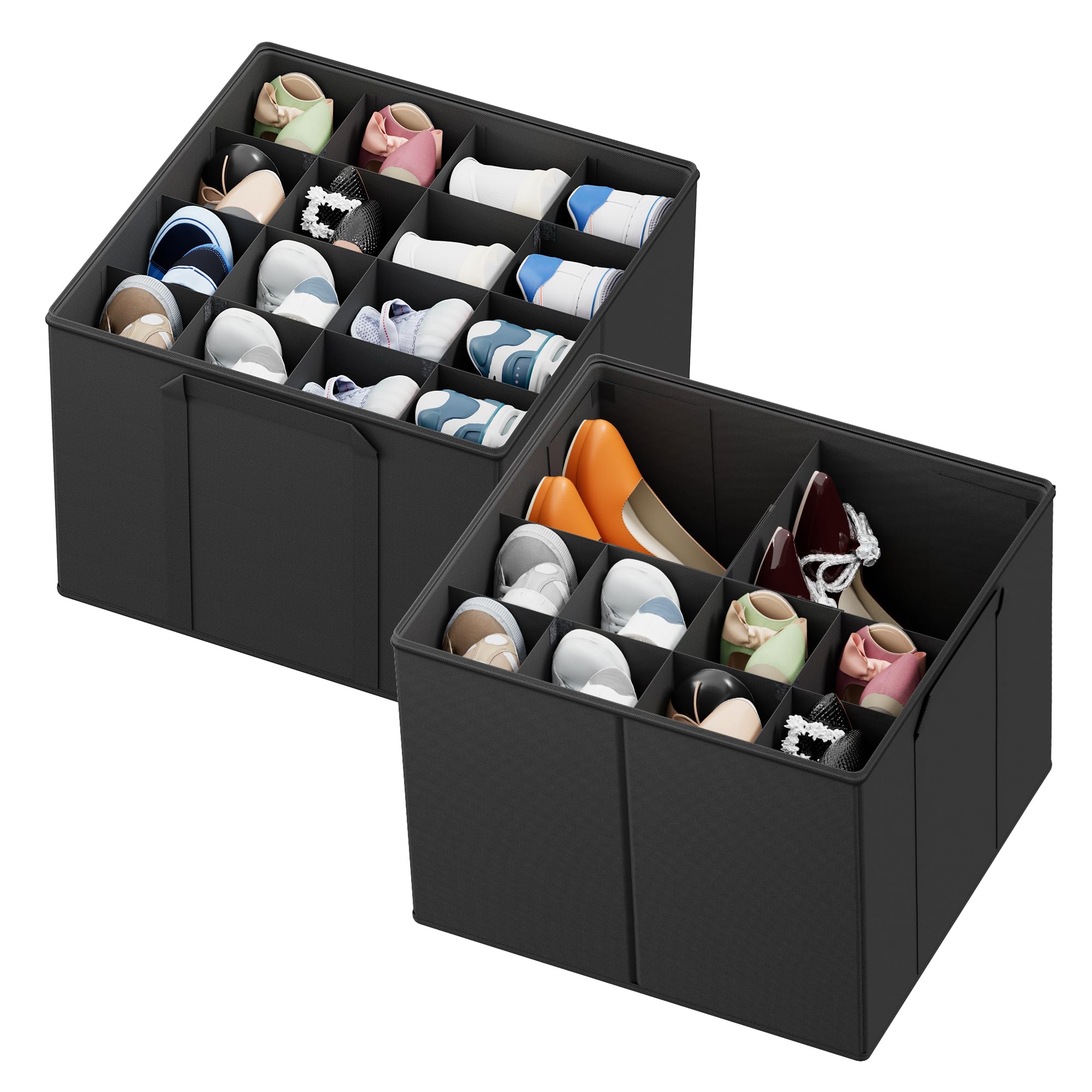 SpaceAid two-pack shoe organizer with foldable bins keeps footwear neatly stored and dust-free.
