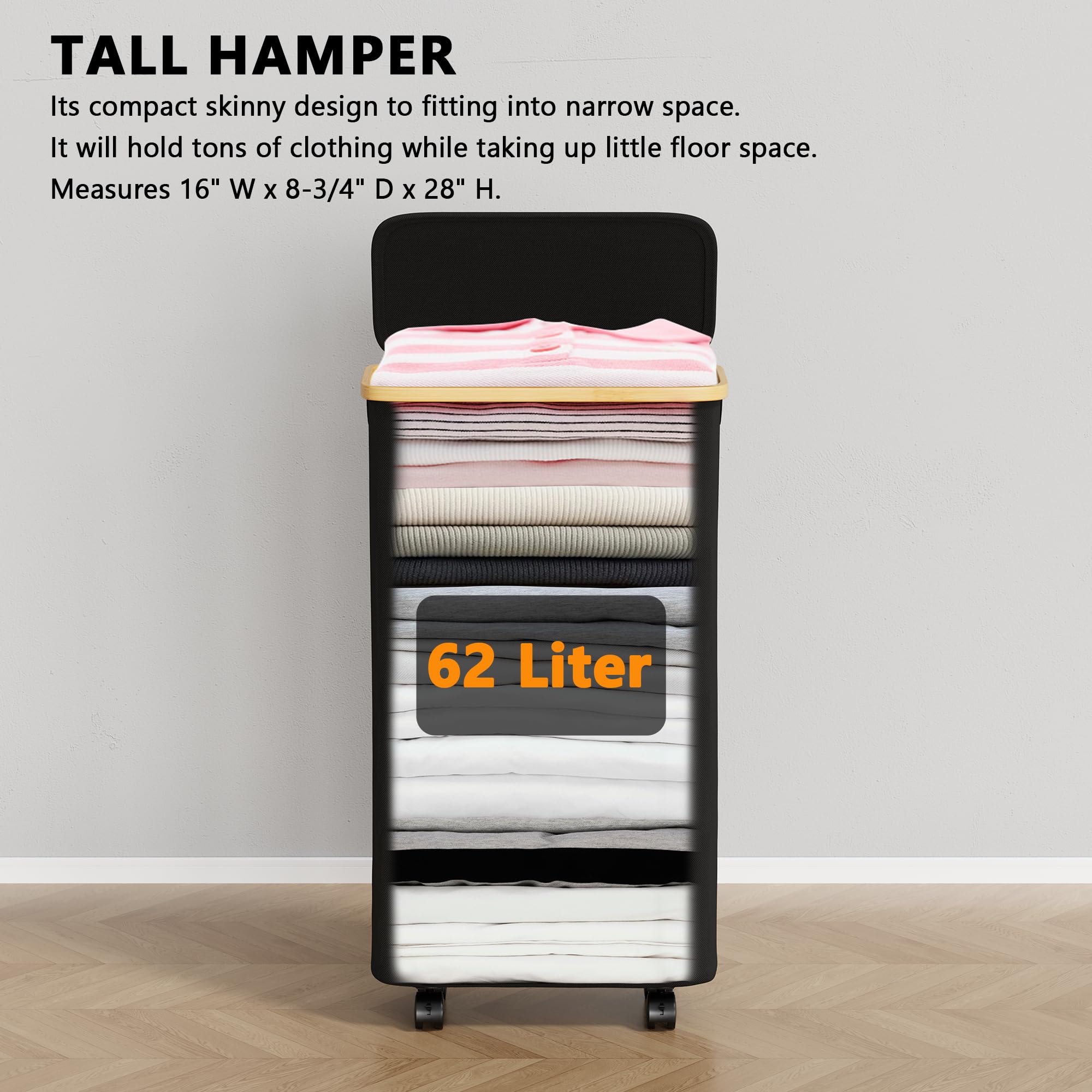 SpaceAid slim hamper with lid protects laundry from dust