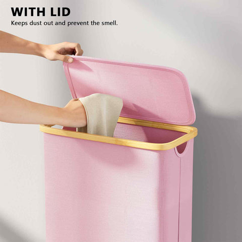 SpaceAid slim laundry hamper with bamboo handles for easy carry in tight spaces.