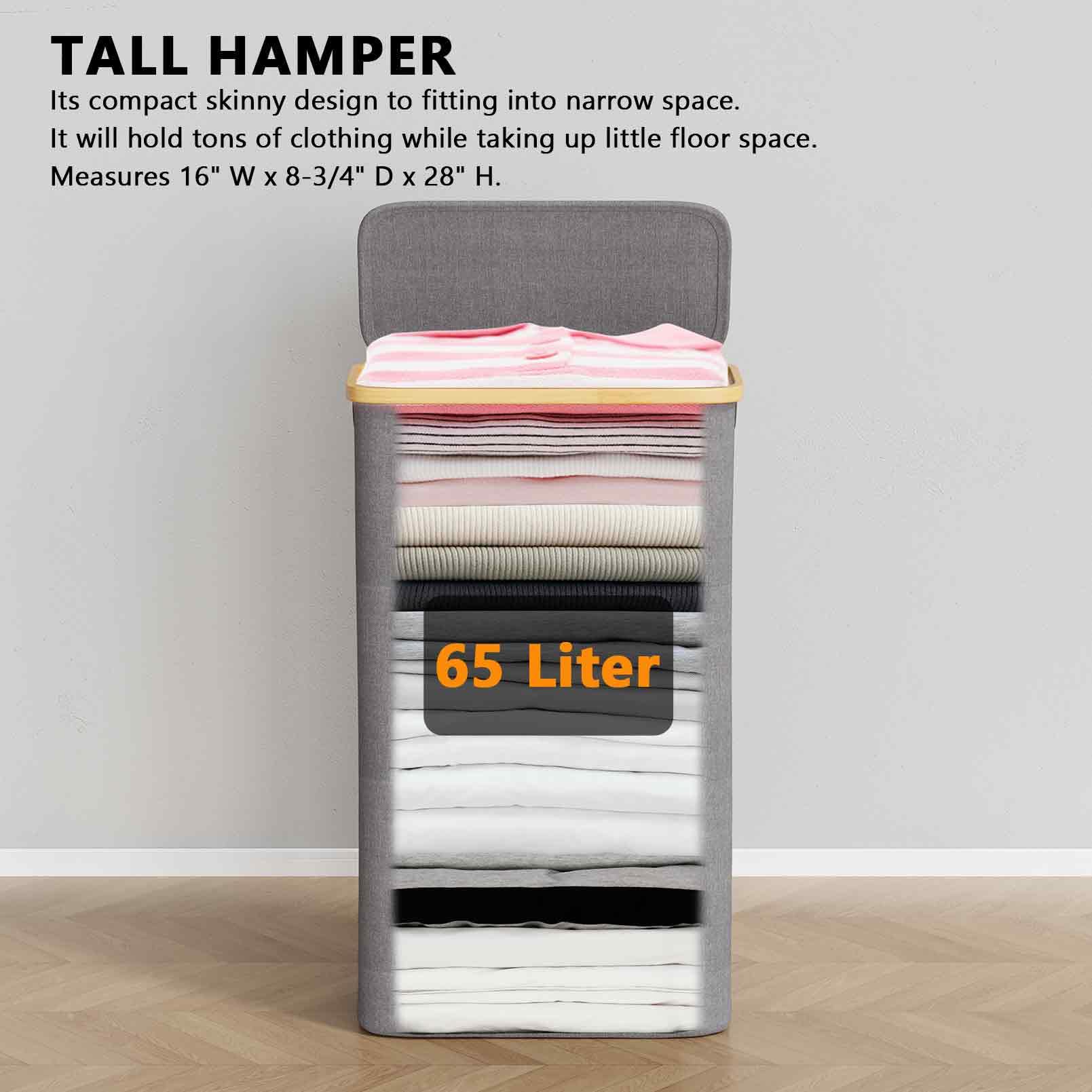 SpaceAid Slim Laundry Hamper with Lid open, showcasing easy one-hand access