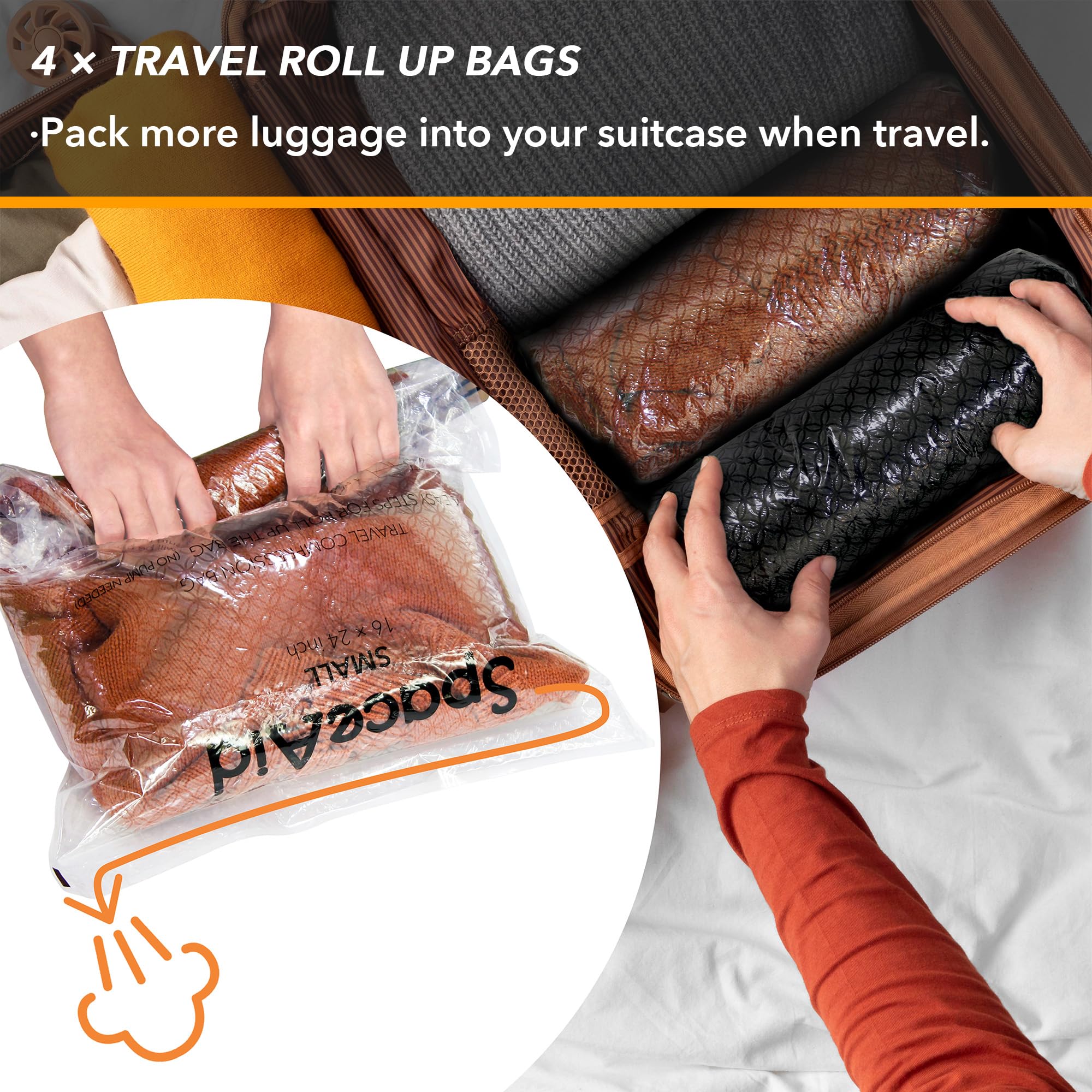 SpaceAid small vacuum bag for accessories and socks, reduces clutter.