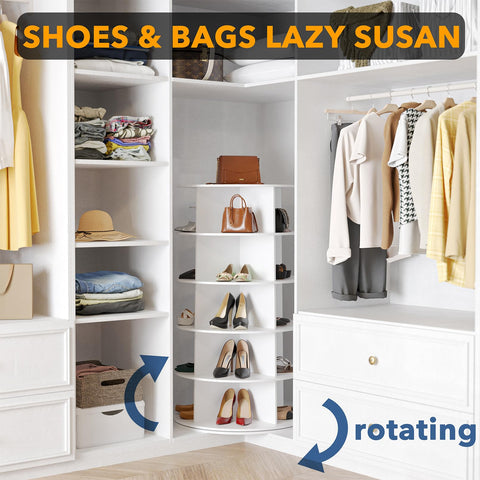 SpaceAid spin-display shoe rack 360 view emphasizes full accessibility and organization.
