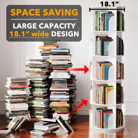 SpaceAid spinning bookcase 360-degree view shows all titles at a glance.
