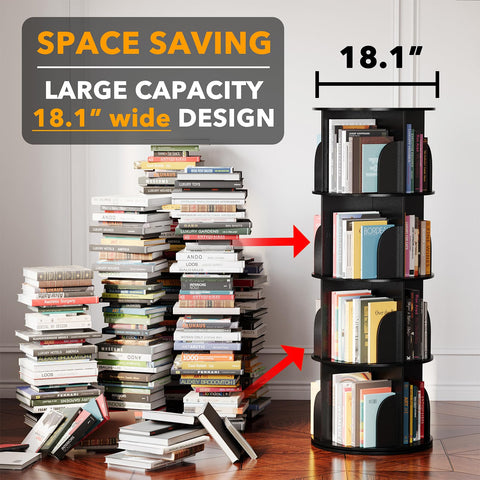 SpaceAid spinning bookcase close-up highlights easy access with lazy Susan rotation