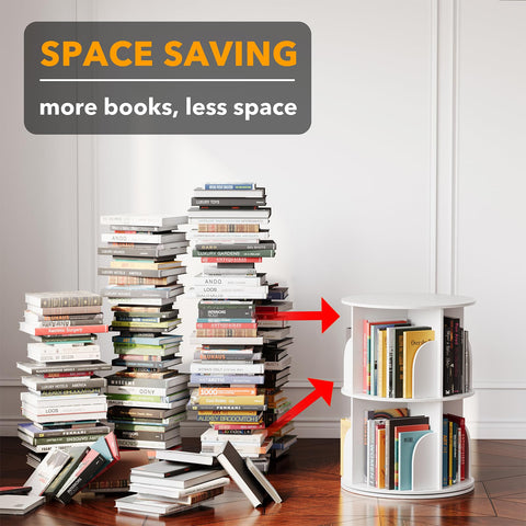 SpaceAid spinning bookcase tower assembly highlights easy setup for quick use
