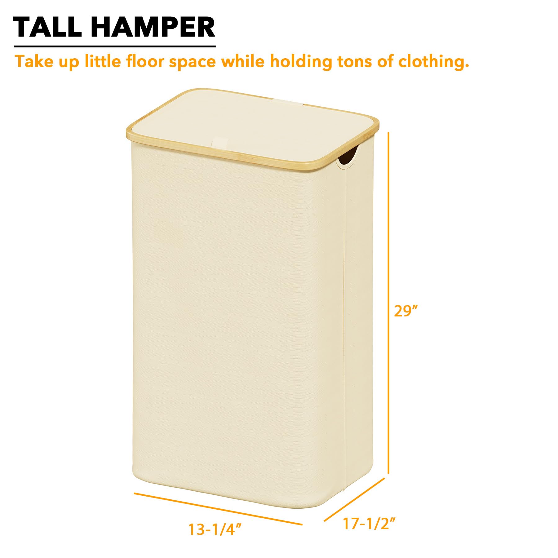 SpaceAid tall laundry basket stands upright with a sturdy bamboo frame.