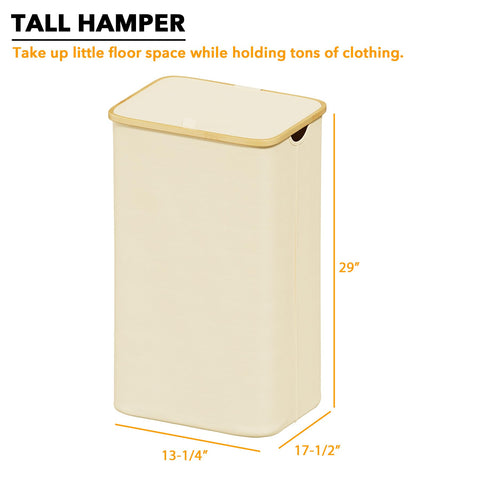 SpaceAid tall laundry basket stands upright with a sturdy bamboo frame.