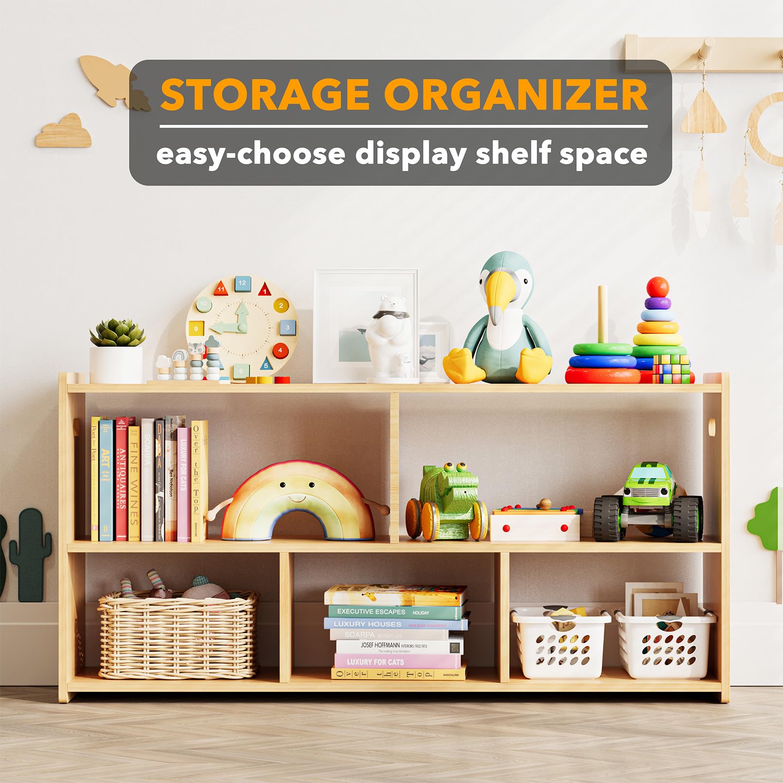 SpaceAid toddler-friendly low-height bookshelf enables independent reading and exploration.