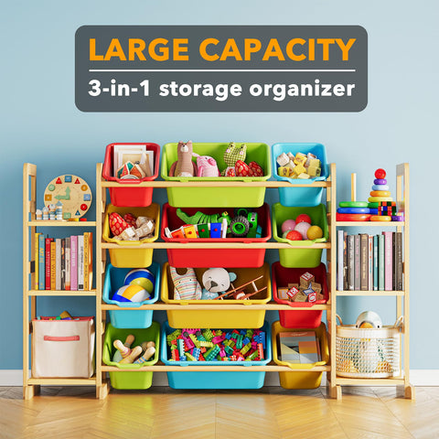 SpaceAid 12-bin storage system helps kids sort toys quickly.