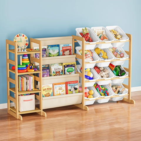 SpaceAid toy storage organizer with four shelves and twelve bins keeps playroom tidy.