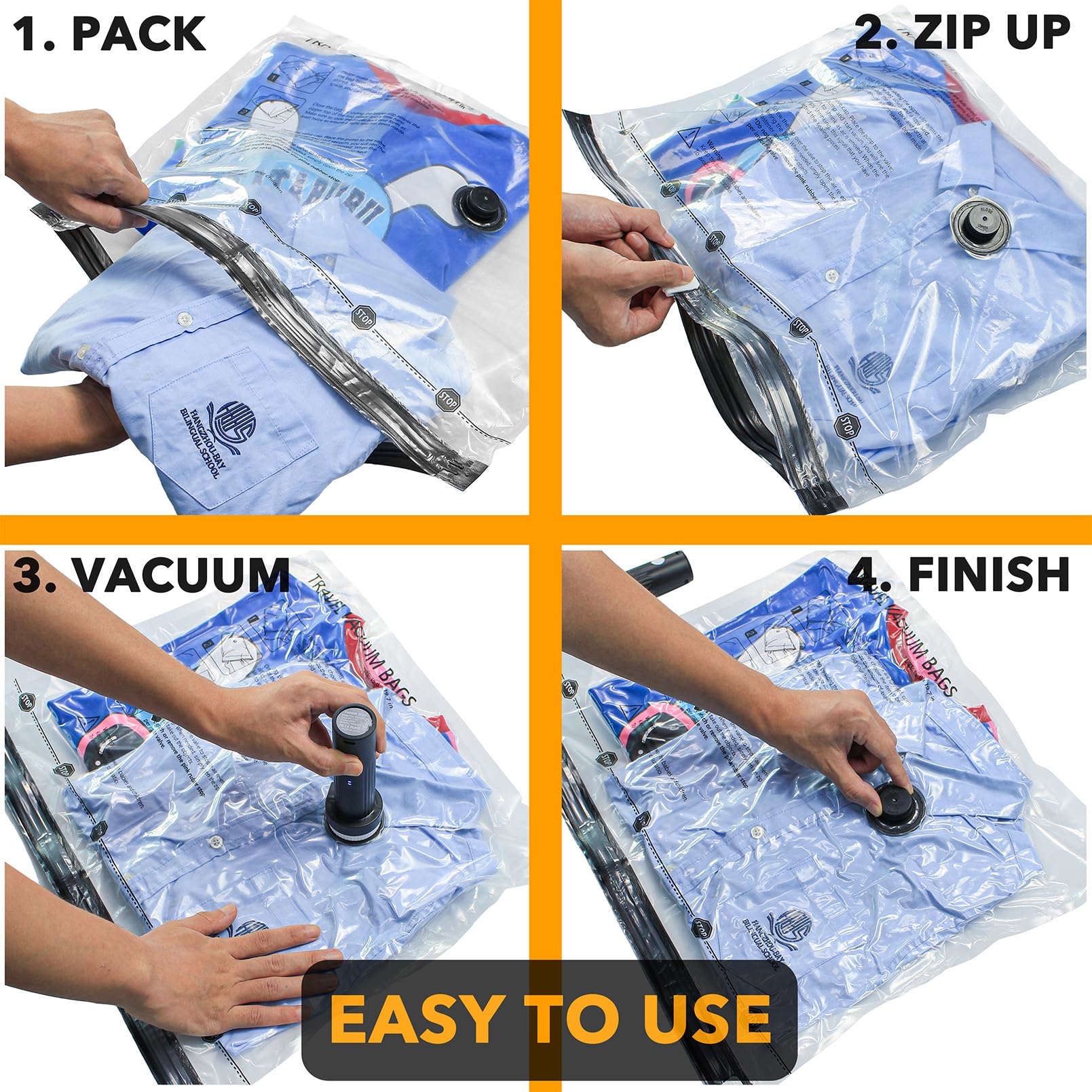 SpaceAid travel vacuum bags in use shows easy vacuum and seal process.