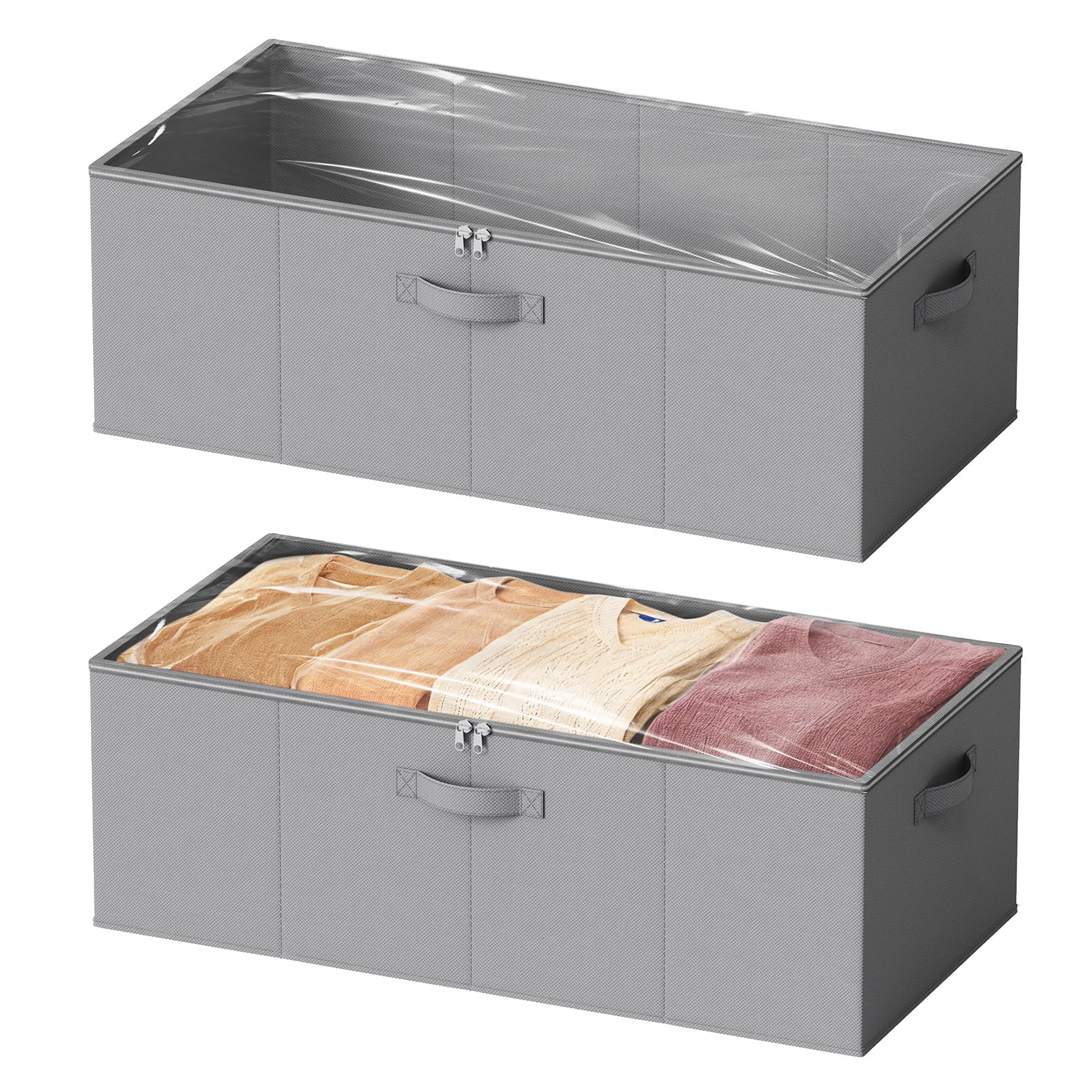 SpaceAid under-bed storage bin with a closed gray lid for seasonal linens.