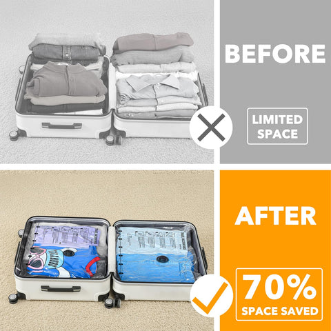 SpaceAid vacuum bags inside a suitcase with air removed for compact packing