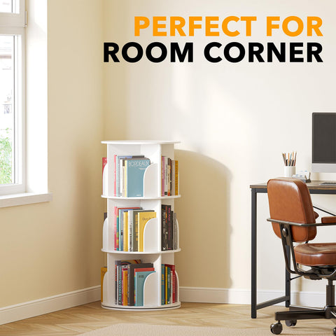 SpaceAid vertical rotate corner organizer saves floor space in small rooms.