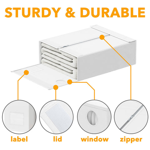 SpaceAid white six-pack keeps linen closet orderly and easy to expand.