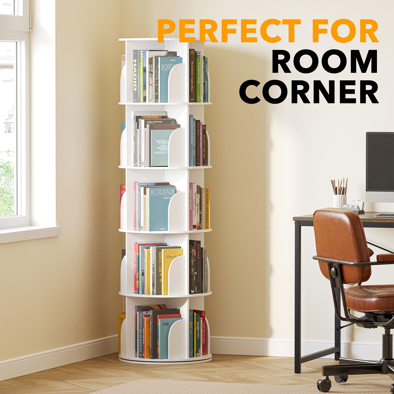 SpaceAid white bookcase front view with clean, modern design.